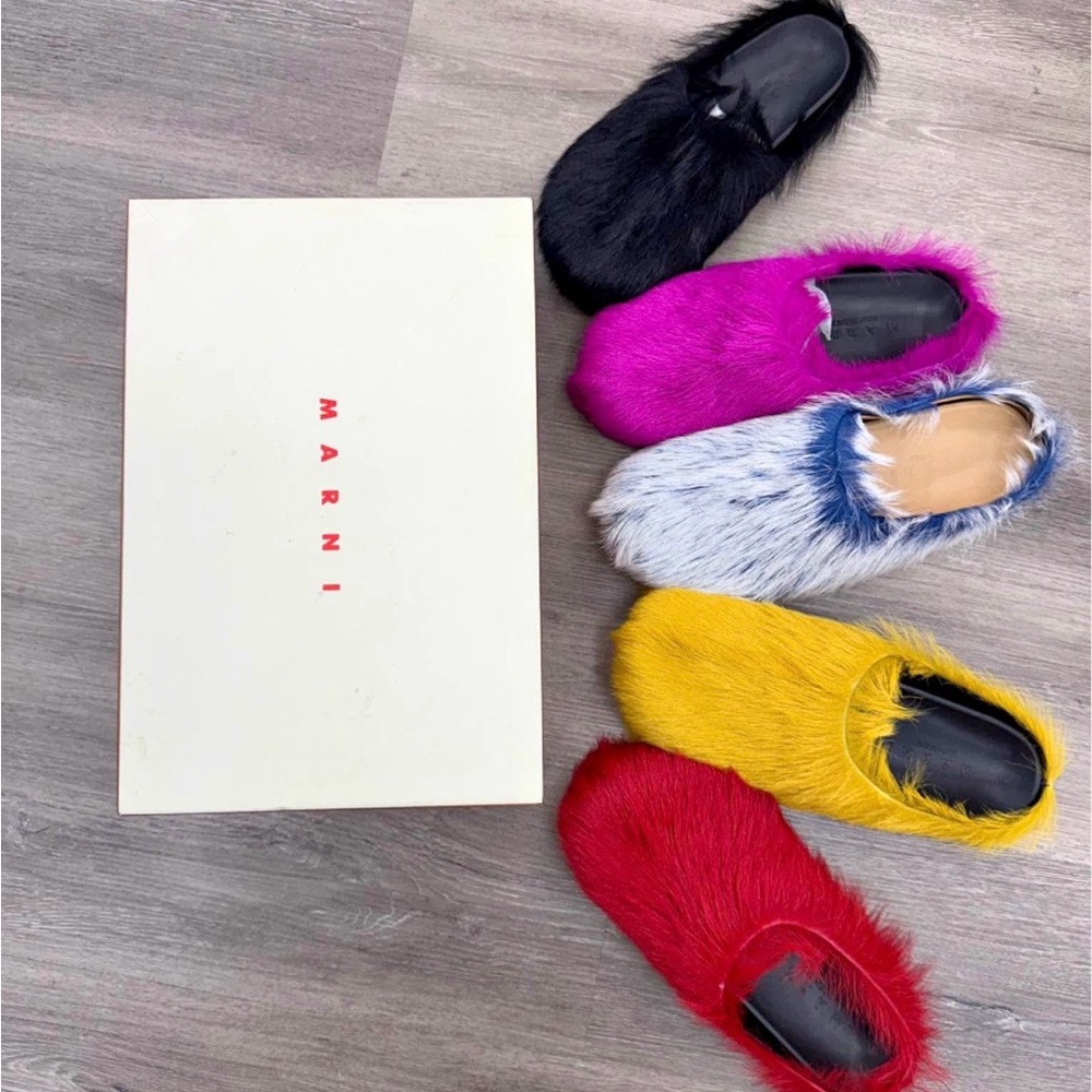 Marni Women's Vibrant Fur Slippers in Black, Pink, Blue, Yellow, and Red